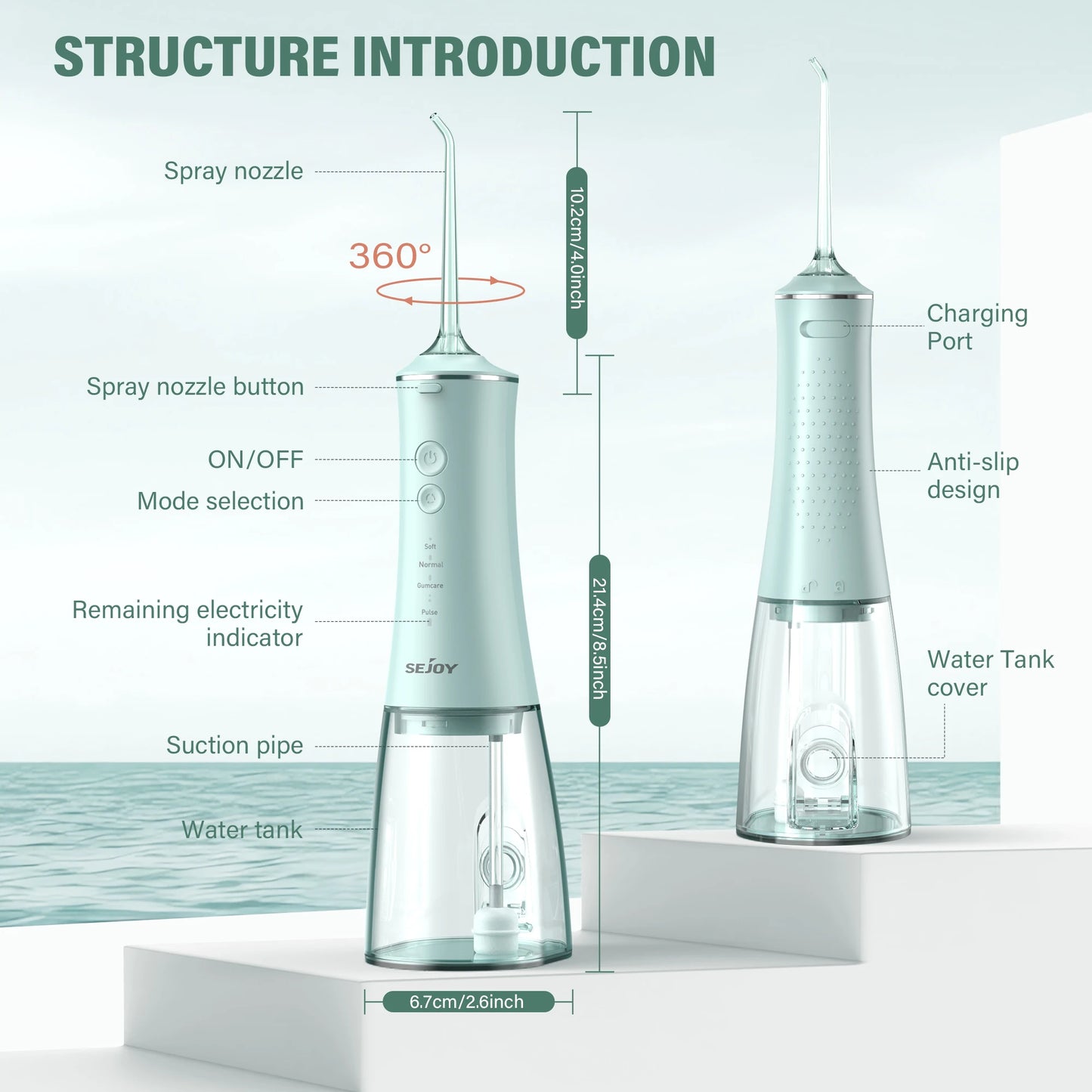 Oral Irrigator USB Rechargeable Water Flosser Portable Dental Water Jet 280ML Water Tank Waterproof Teeth Cleaner for Oral