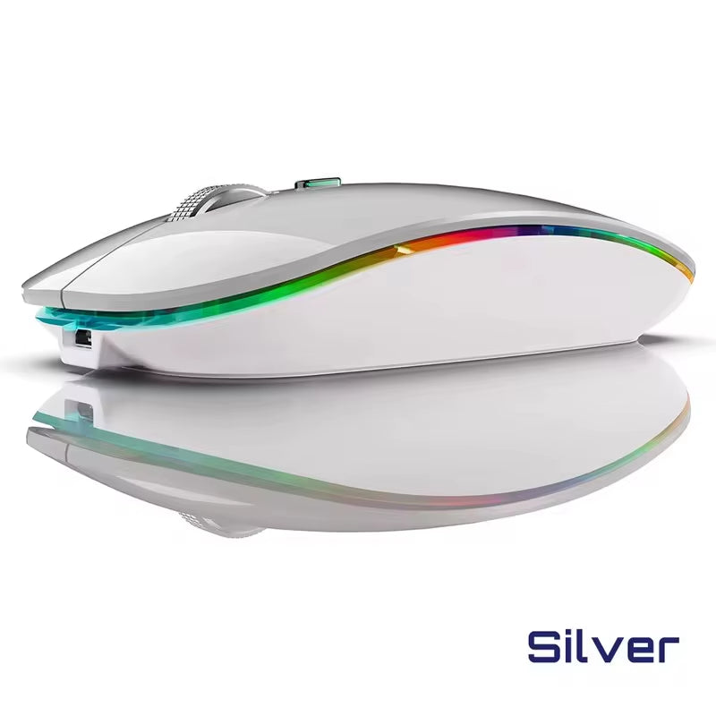 2.4G+Bluetooth Wireless Mouse Backlight Jiggler Mouse Rechargeable Silent Ergonomic Mice for Ipad Laptop Computer