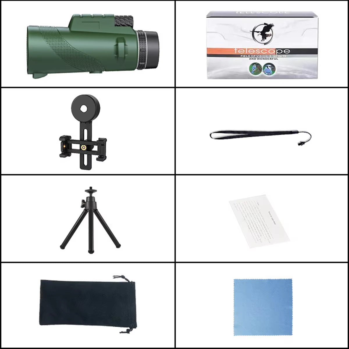 80x100 HD Monocular with Smartphone Adapter & Tripod: Powerful Long Range for Camping, Tourism & Outdoor