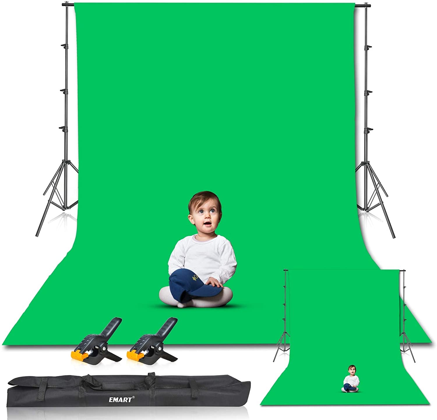 Professional Photography Background Support System: 8.5x10ft Stand & 10x12ft Green Screen