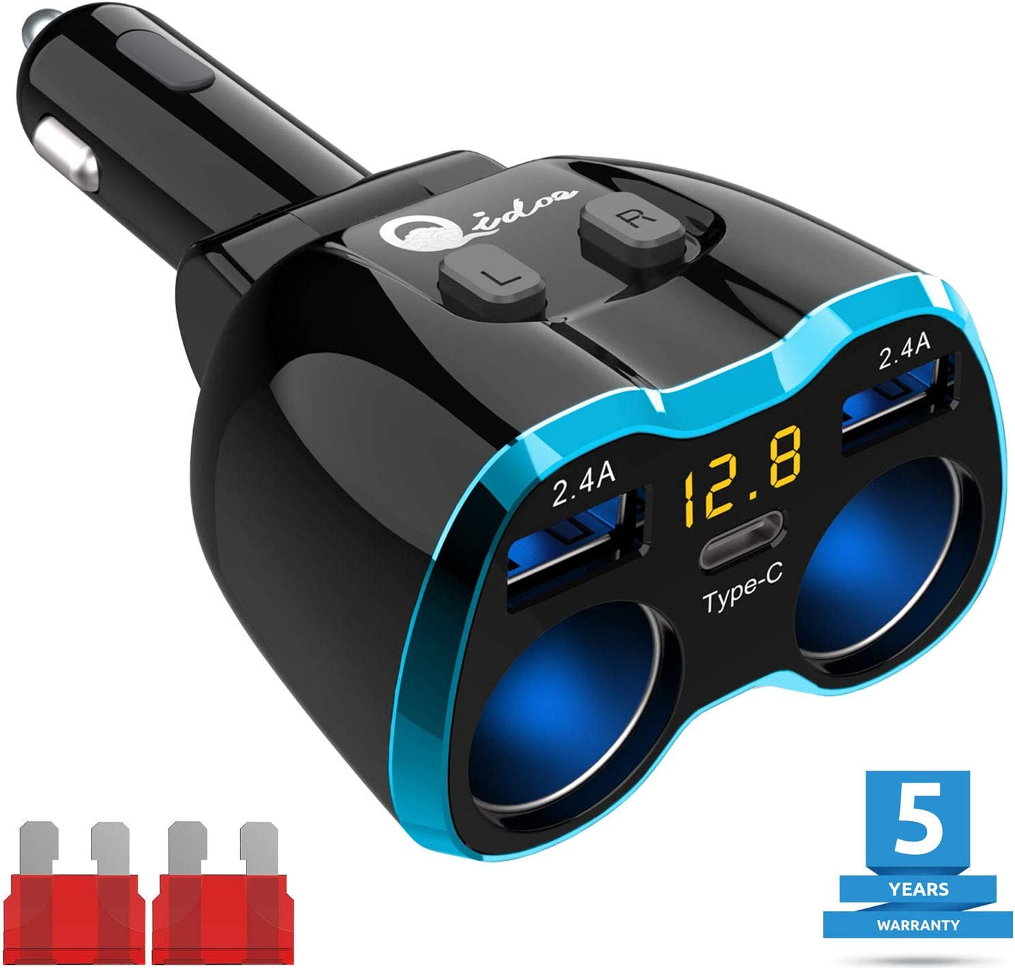 Cargador De Carro Adaptador 2 Socket 2.4A 2 Usb Coche Para Phone Tablet