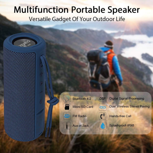 X21 Portable Bluetooth Wireless Speaker Waterproof with FM Radio, Micro SD Card MP3 Player for Outdoor (Blue)
