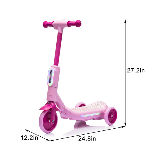2-in-1 Kids Electric Scooter - 3-Wheel Balance, LED Lights with Music, Spray Effect, Wide Pedal, Ages 3-6