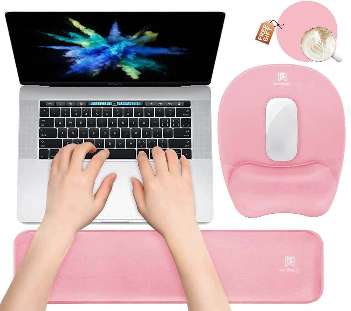 Ergonomic Memory Foam Wrist Rest Set: Pink, Keyboard & Mouse Support