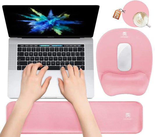 Ergonomic Memory Foam Wrist Rest Set: Pink, Keyboard & Mouse Support