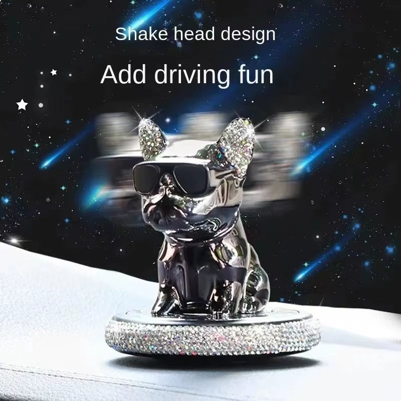 Car Ornament Metal Shake Head French Bulldog Diamond Fragrance Purified Sunglass Dog Car Air Freshener Cartoon Cute Dog Gift Dec