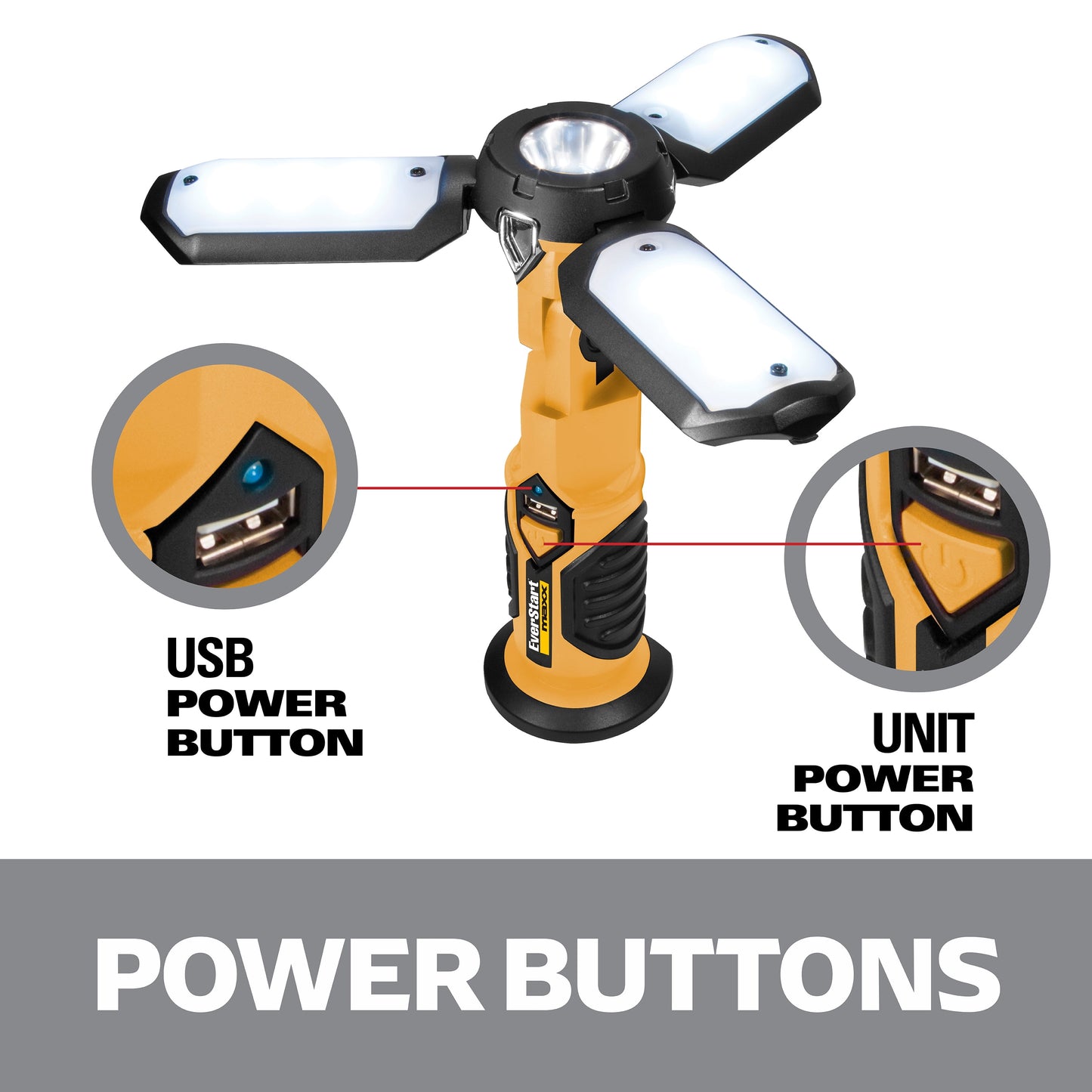1000 Lumen LED Portable Folding Work Light W/ Magnetic Base, USB Power