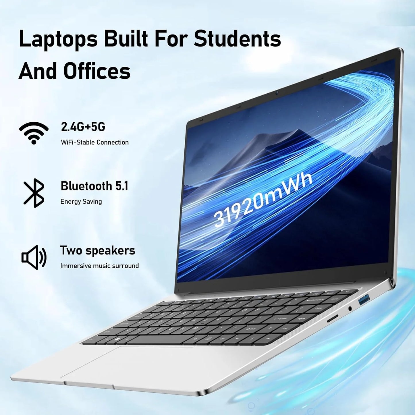 14.1 Inch Lightweight Business Laptop Computer Windows 11 Pro Office 2024 6GB RAM 512GB SSD FHD IPS Display Intel Celeron N4000 for Student, Home Office, Business (Silver)