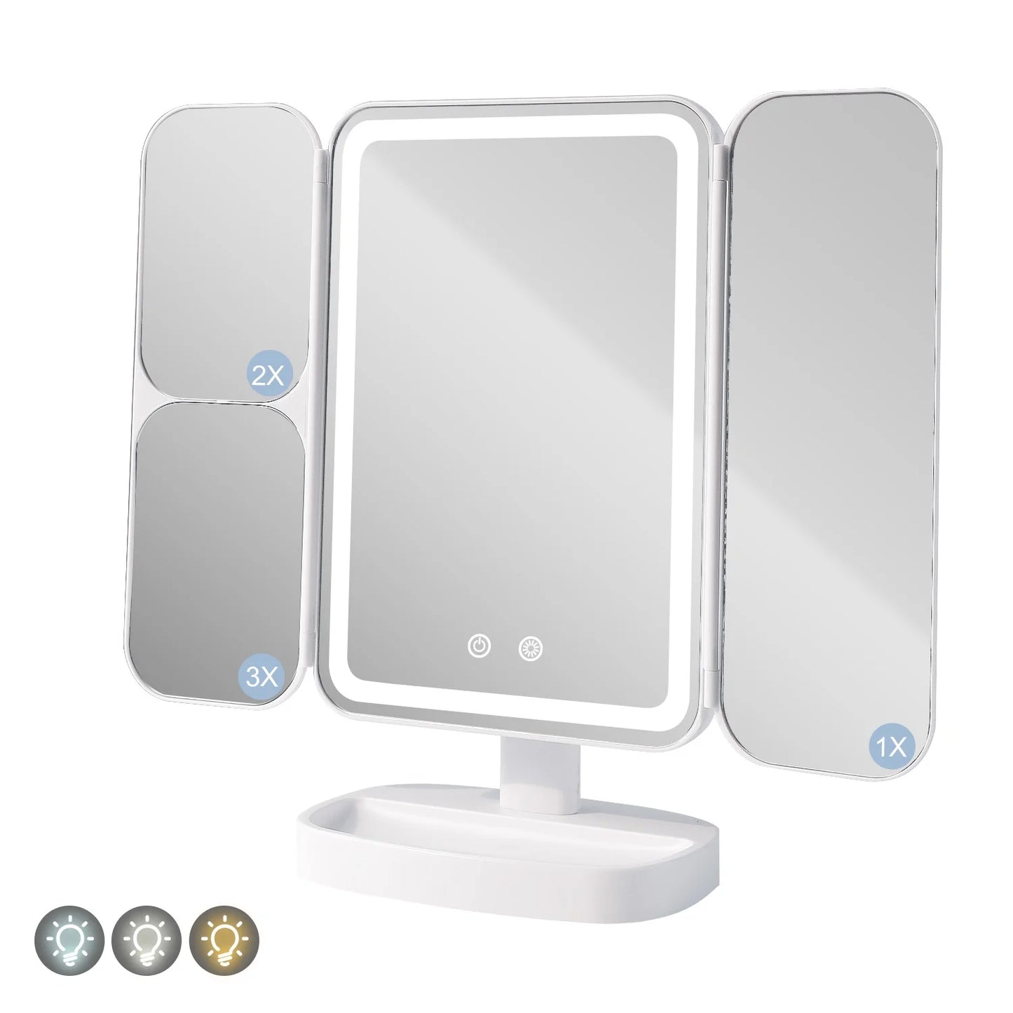 Tri-Fold Travel Vanity Makeup Mirror with 80 LED Lights and 3X/2X/1X Magnification Cosmetic Mirror White