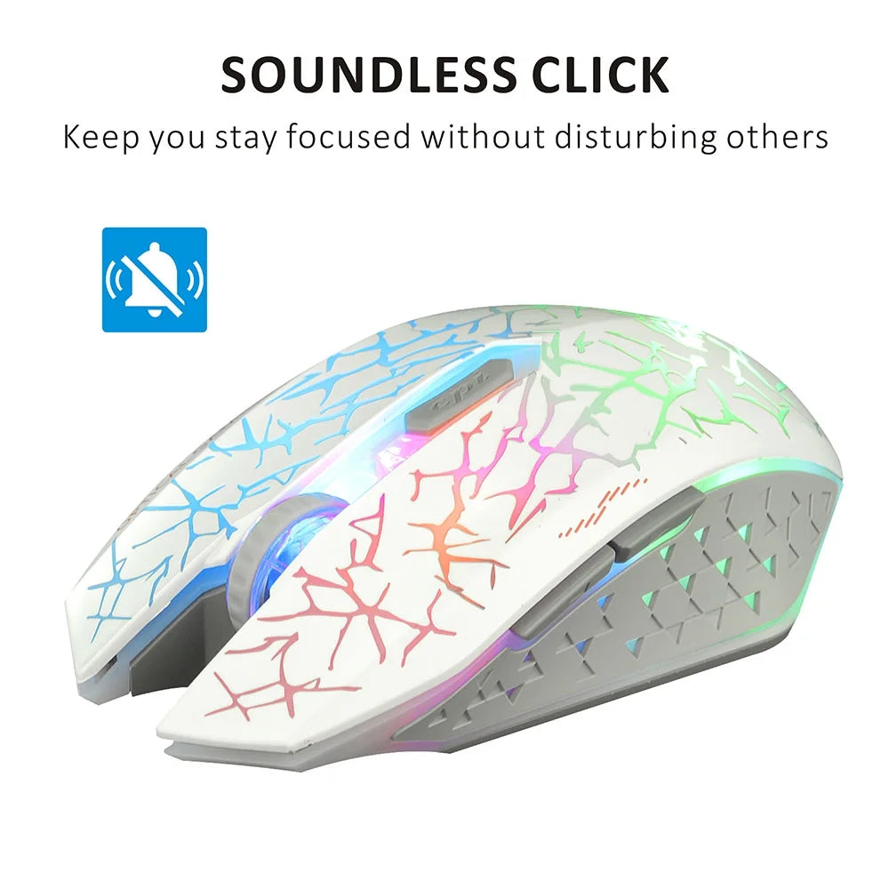 Wireless LED Gaming Mouse 2.4G Optical Rechargeable Silent Mice with USB Receiver Black