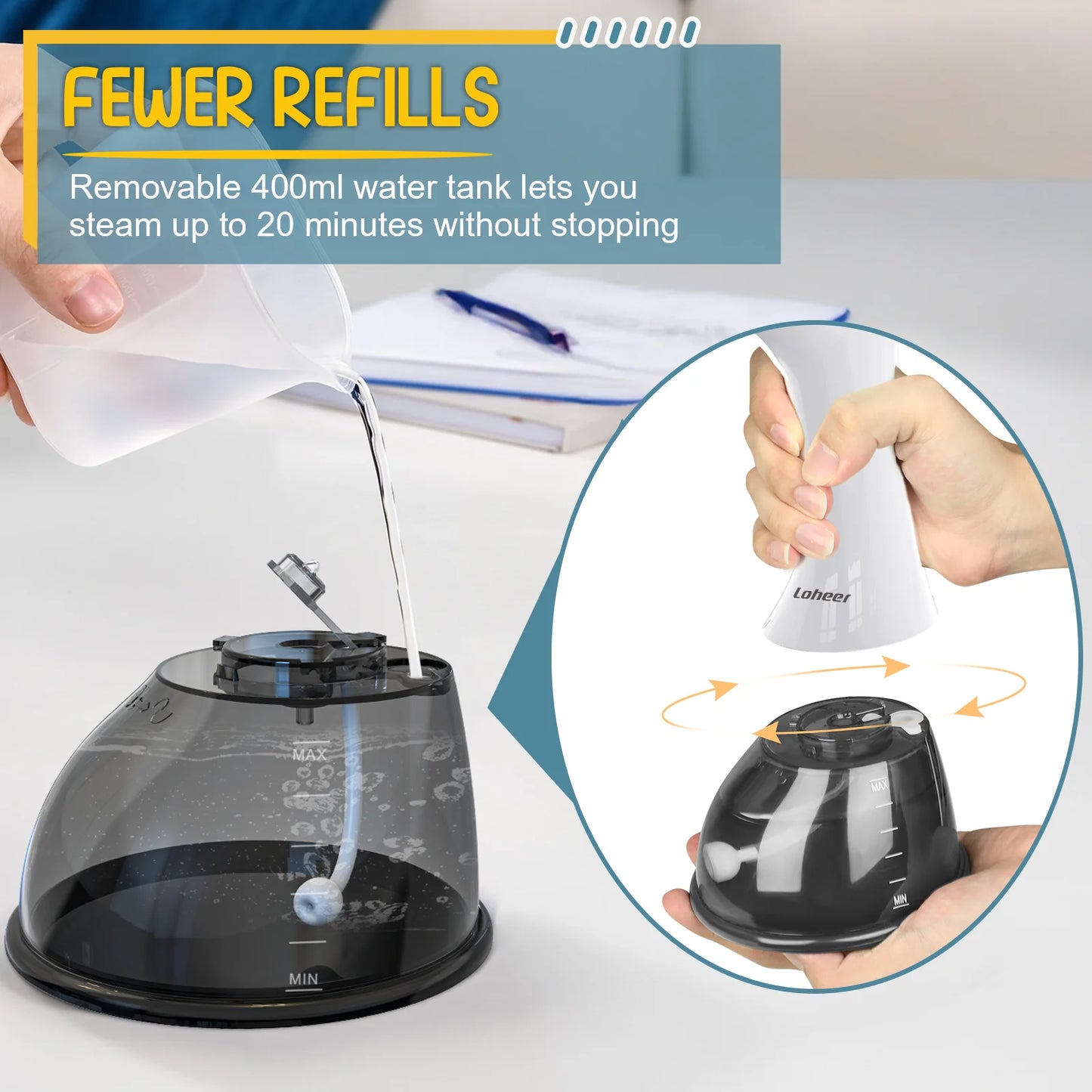 Steamer for Clothes, 1350W Portable Handheld Garment Steamer, 400Ml Water Tank, White/Black