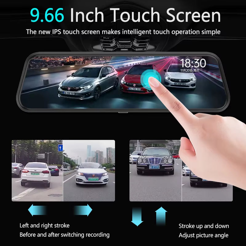 10-Inch for Car Touch Screen Video Recorder Rearview Mirror Dash Cam Front and Rear Camera Mirror DVR (Rear Camera Optional)