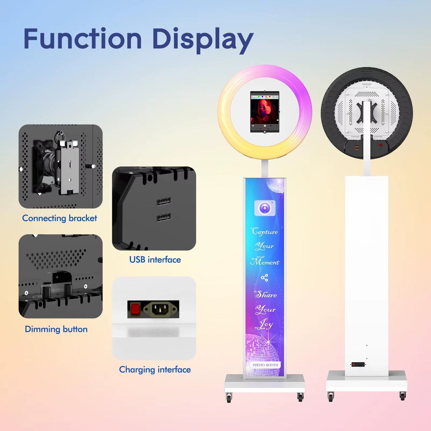 Portable Photo Booth Compatible with Any Ipad, Large Lightbox Ipad Photo Booth for Christmas Wedding Party Shell Stand Software