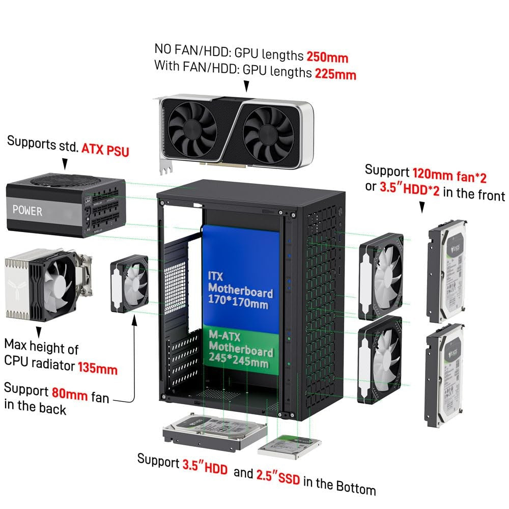 Micro ATX Case PC Case: MATX Case Mini PC ITX Desktop Computer Case Support M...