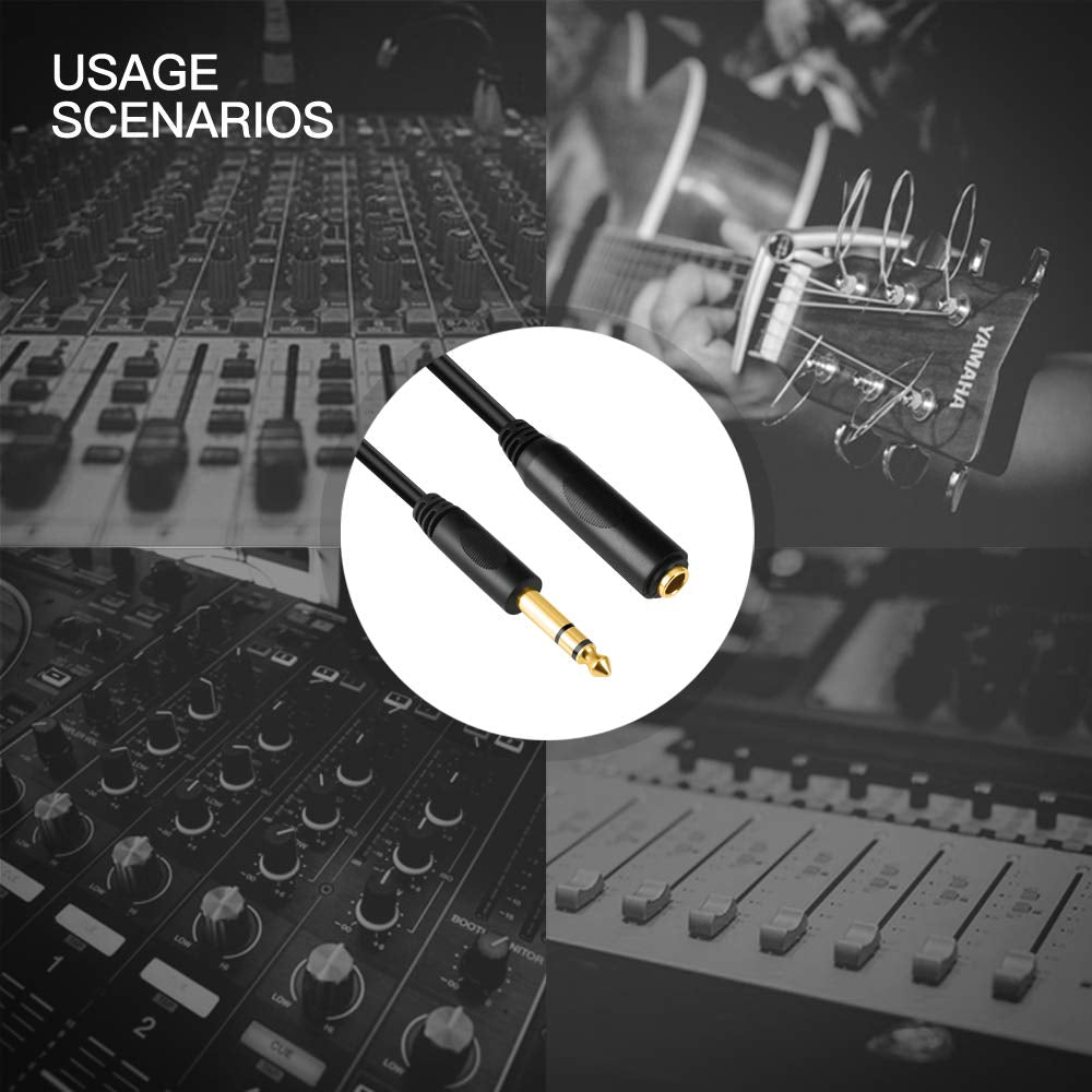 1/4 Extension Cord, 1/4" Male to Female Cable, 6.35Mm Quarter Inch Gold Plated Audio Cable Stereo Cord, 15 Feet 4.5Meters