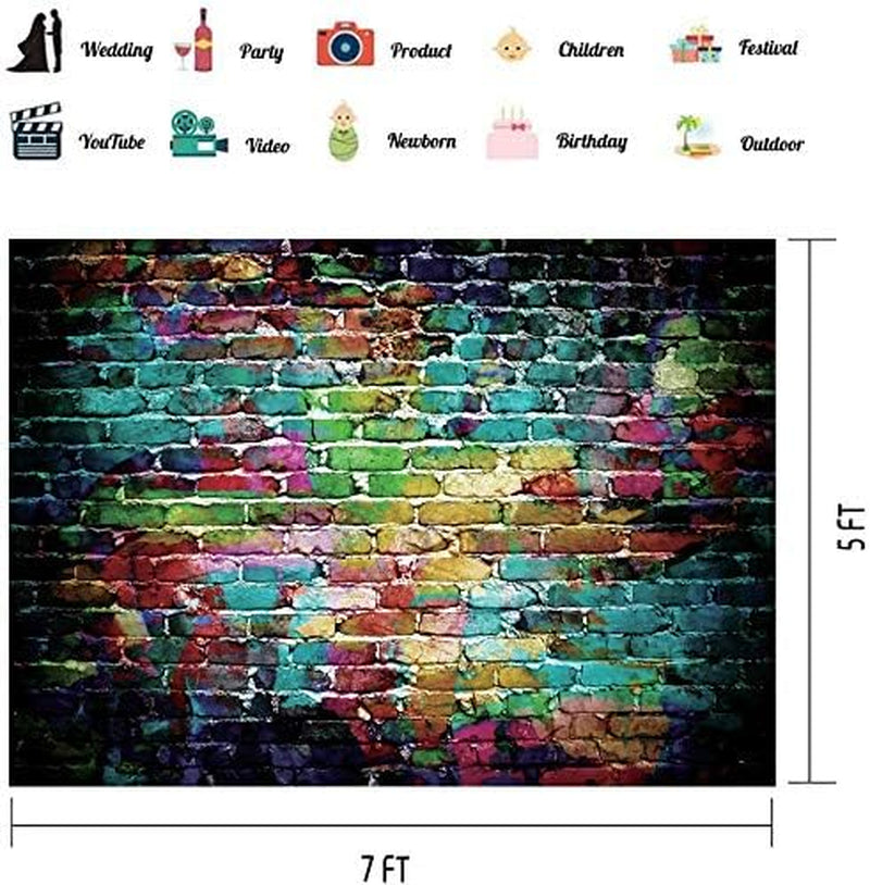 Graffiti Photography Backdrop,7X5Ft Colorful Brick Wall Photography Backdrop for Bridal Shower Baby Birthday Party Banner Photo Props