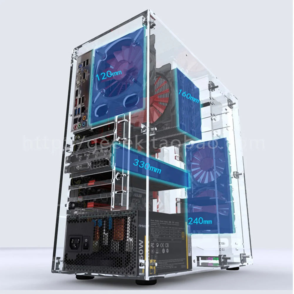 DIY Acrylic Computer Case Customized Full Transparent ATX Vertical Desktop Case Support MATX ITX Motherboard with USB3.0 Port