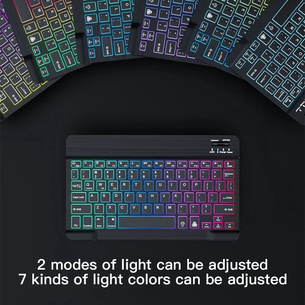 10-Inch Colorful RGB Backlit Portable Bluetooth English Keyboard Compatible with Ipad 7/8/9/10Th Gen 10.2 10.9- Universal for Phones ,Pc,And Tablets (White,English Keyboard )