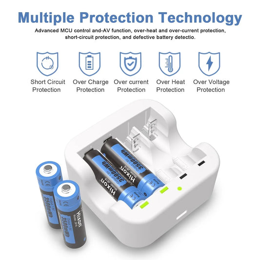 Lithium Batteries AA, 8-Pack 3500Mwh 1.5V Rechargeable AA Lithium Batteries, over 1500 Cycles with 4 Solt Charger