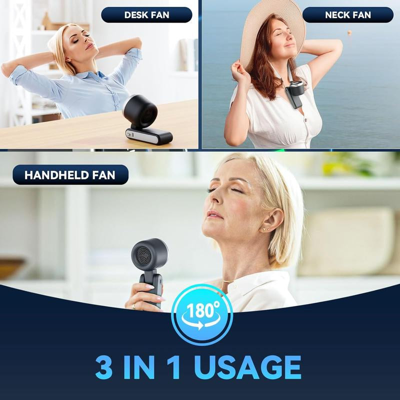 Powerful Handheld Turbo Fan: 5 Speeds, Rechargeable, for Travel & Work