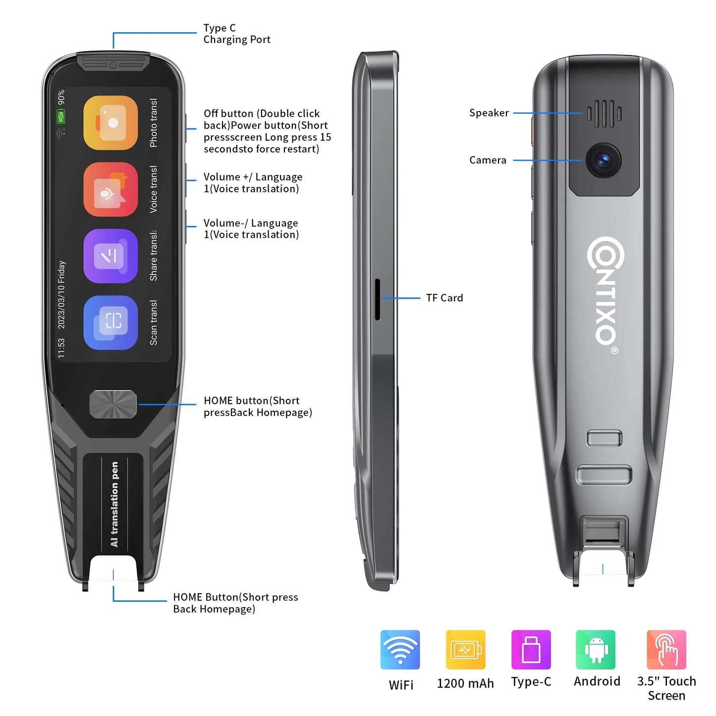 P1 Smart Scanning Translator Pen - 134 Voice Language Translator, Photo & Text Scanning