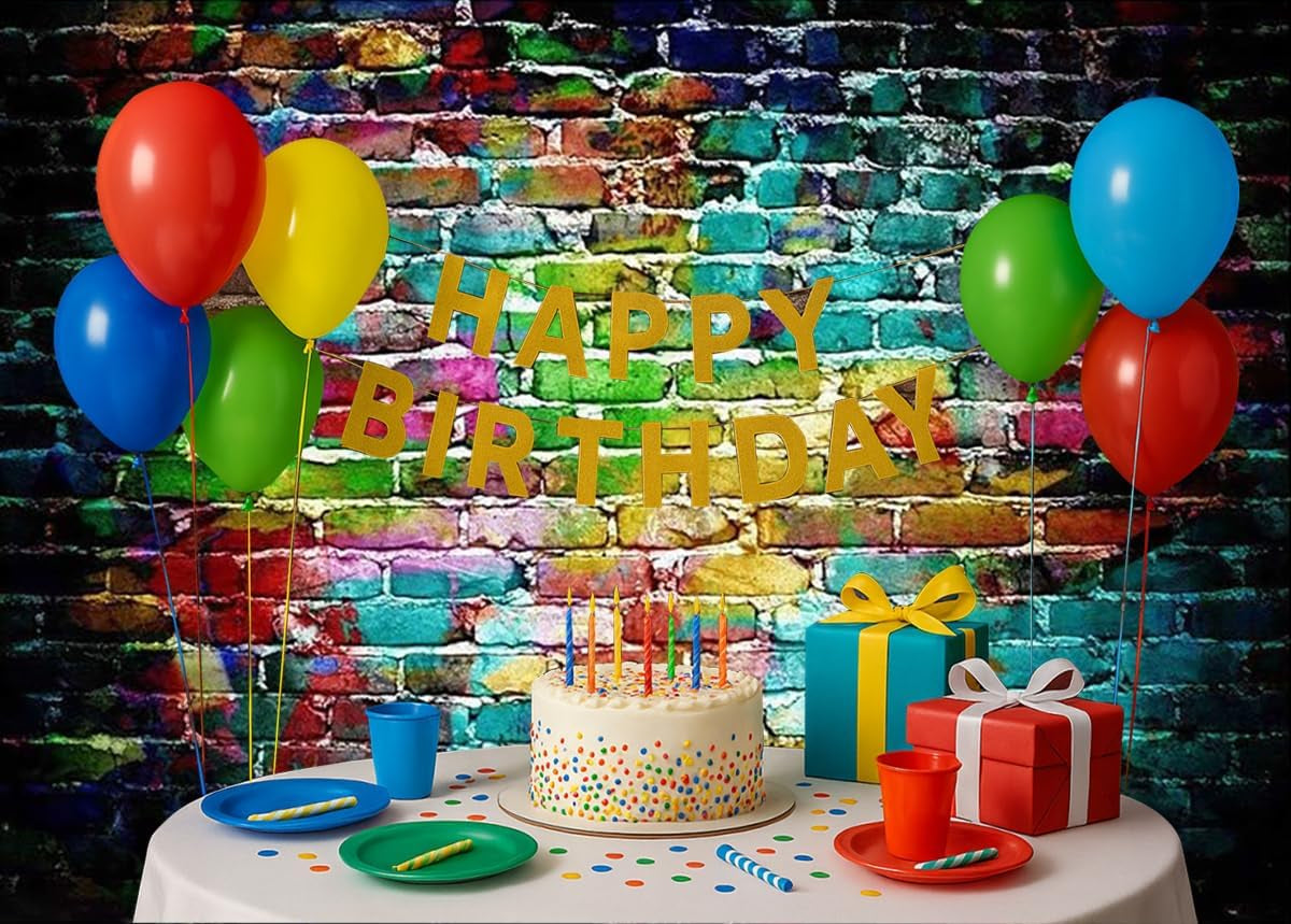 Graffiti Photography Backdrop,7X5Ft Colorful Brick Wall Photography Backdrop for Bridal Shower Baby Birthday Party Banner Photo Props