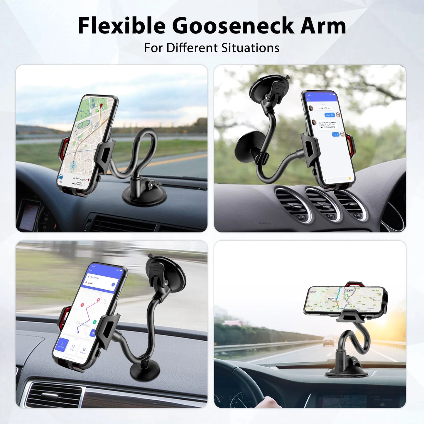 Universal Car Phone Mount Cradle for Windshield Dashboard with Suction Cup, 360° Rotation Long Arm Car Cell Phone Mount Holder for Iphone 13/ 13 Mini/ 13 Pro Max, Android Devices
