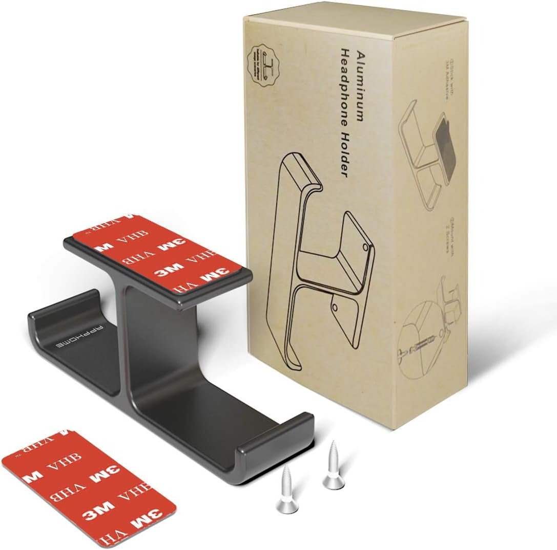 Dual Headset Mount Under Desk: Aluminum, Stick-On for PC Gaming