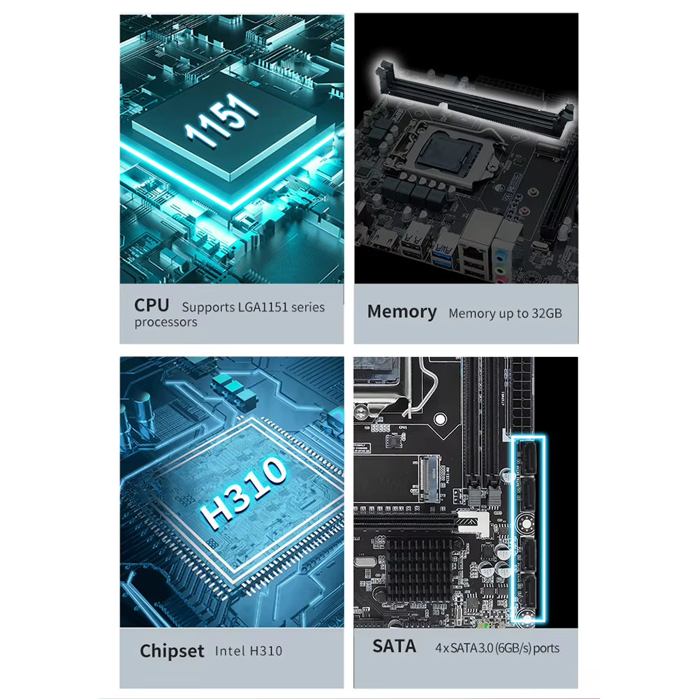 H310 Computer Motherboard 32GB LGA1151 Desktops Motherboard Vga/Hdmi-Compatible/Dvi Ports Micro-Atx DDR4 Motherboard