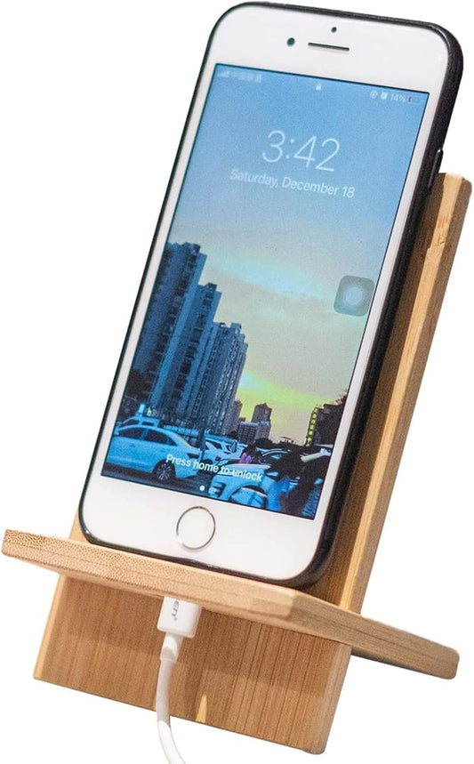 Bamboo Phone Stand Holder Adjustable Folding Phone Stand with Chargeable Hole for Desk