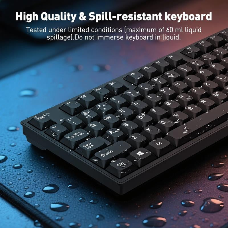 Wired USB Keyboard & Mouse Combo with 12 Shortcut Keys, Full-Size Ergonomic Sile