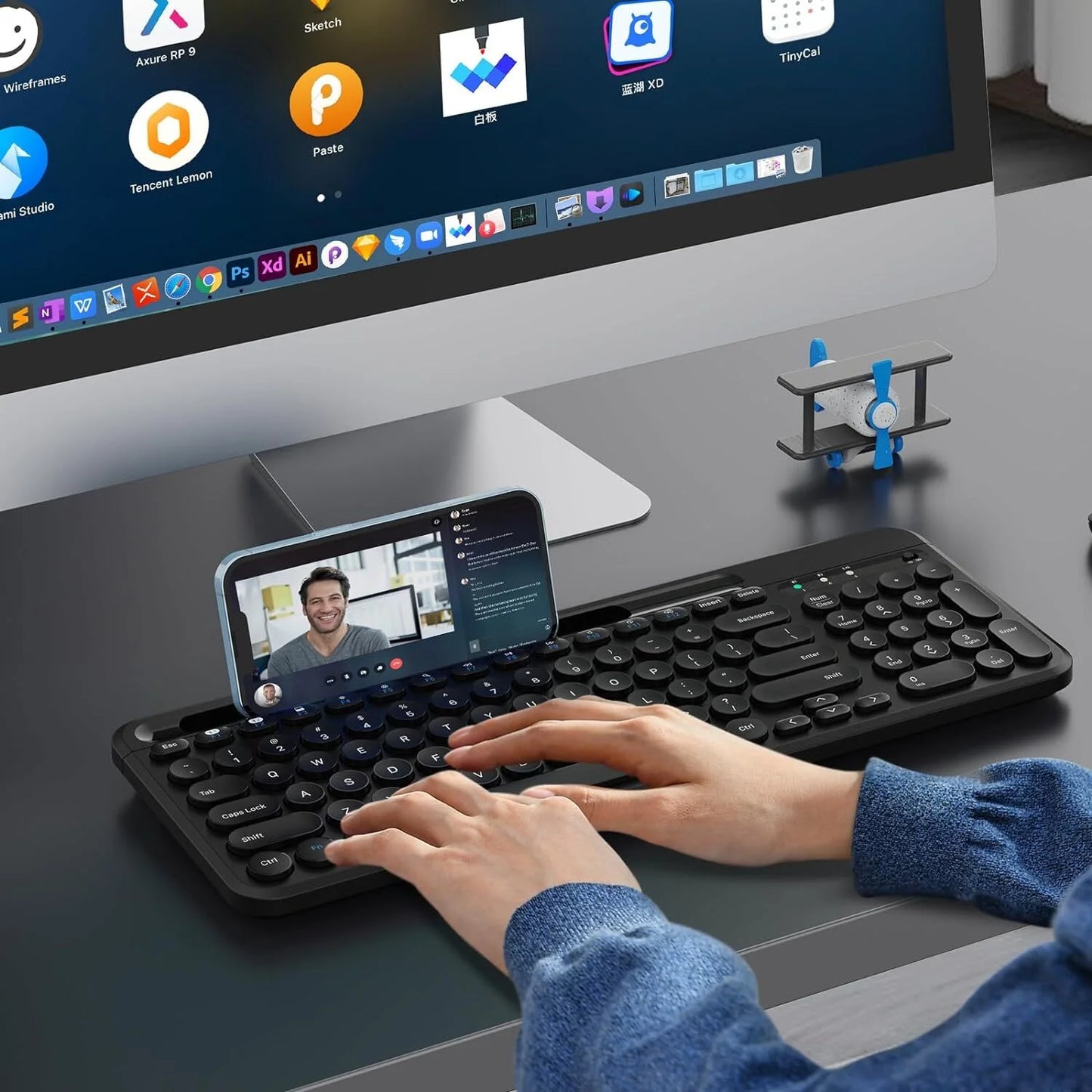 Bluetooth Keyboard, Dual Mode (BT 5.1+2.4G) Wireless Keyboard, Silent Computer Keyboard for Windows PC Laptop Ipad Smartphone Tablet Android Mac, Black