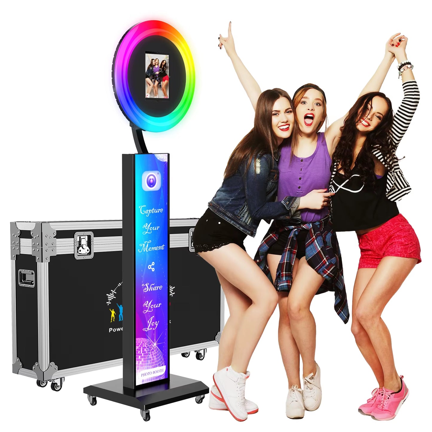 Portable Photo Booth Compatible with Any Ipad, Large Lightbox Ipad Photo Booth for Christmas Wedding Party Shell Stand Software