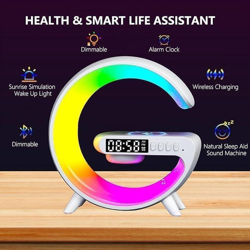 G-Shape Music Lamp: Wireless Charger, RGB Night Light, Alarm Clock, Bluetooth Speaker