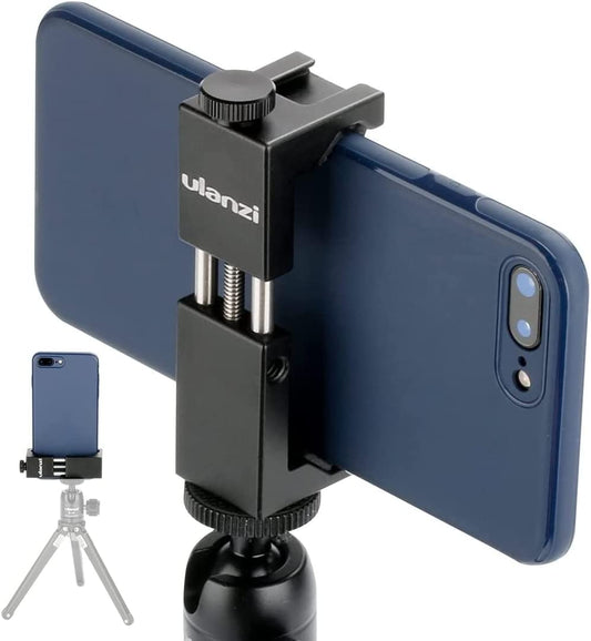 ST-02S Aluminum Phone Tripod Mount W Cold Shoe Mount, Support Vertical and Horizontal, Universal Metal Adjustable Clamp for Iphone 12 11 Pro Xs X Max 8 7 plus Samsung Android Smartphones