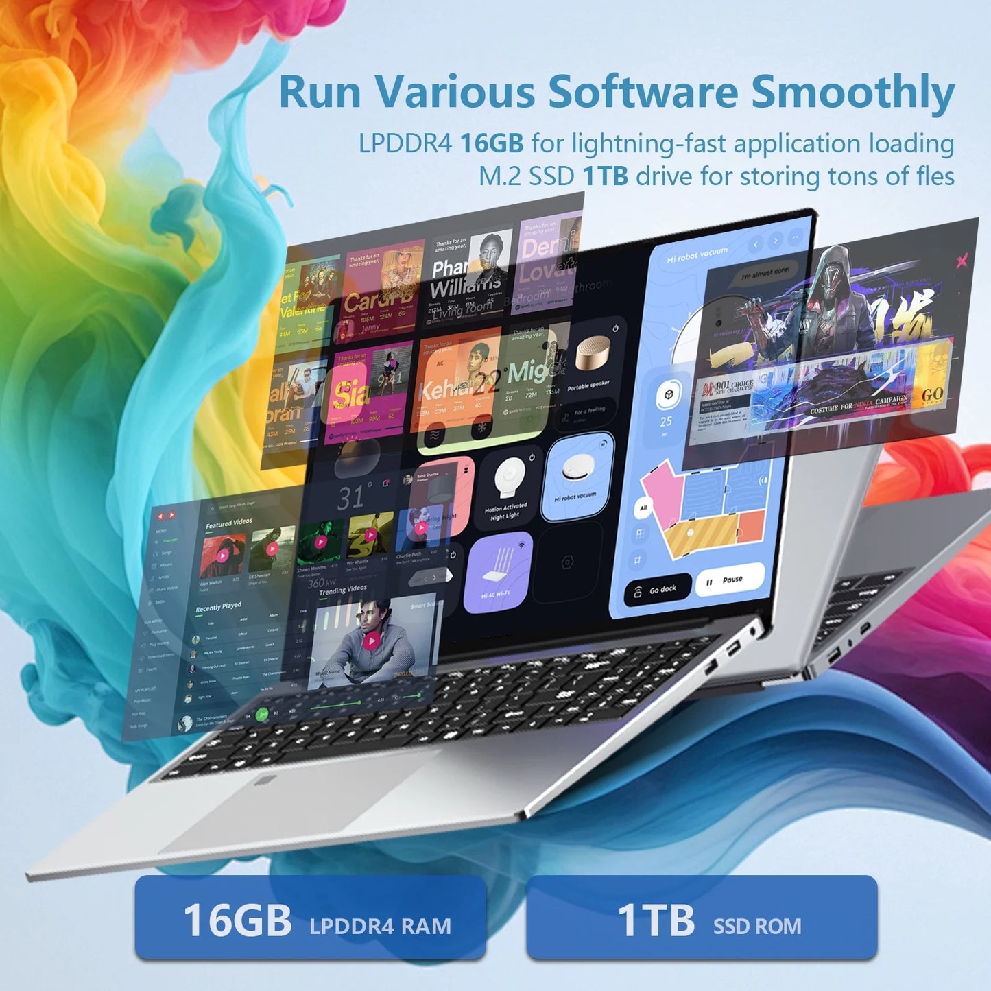 16 Inch FHD 1920 * 1200 Laptop Computer 16GB RAM 1TB SSD N100 Processor 180 Angle Open Backlit Keyboard Windows 11 Pro Fingerprint Unlock UHD Graphics