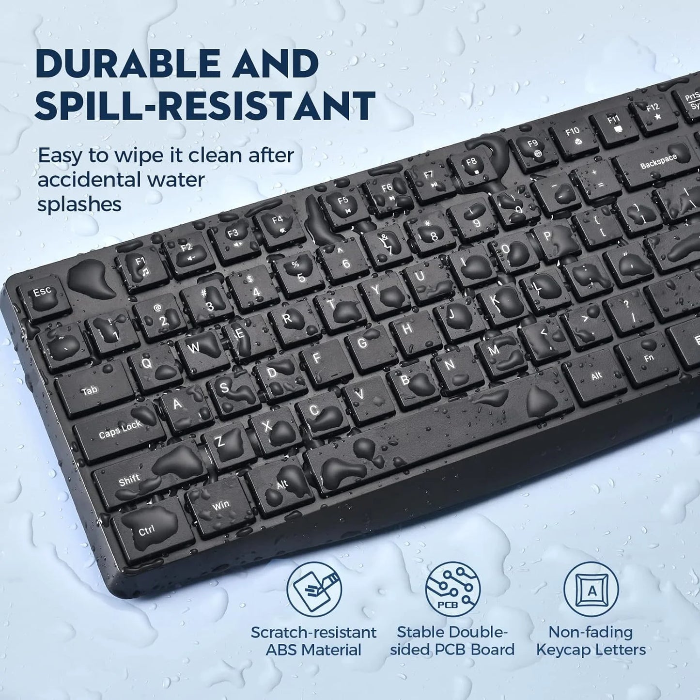 Wireless Keyboard and Mouse Combo, 104 Full-Size Adjustable Keyboard with Battery Indicator, Compact Computer Keyboard, Silent Mouse, 3 DPI, Easy to Use, for Windows, Chrome, Laptop, Computer