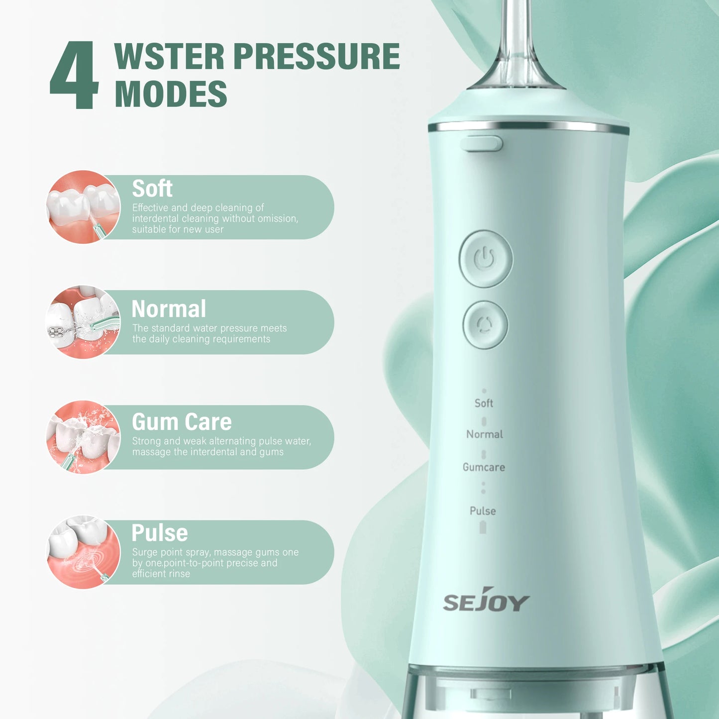 Oral Irrigator USB Rechargeable Water Flosser Portable Dental Water Jet 280ML Water Tank Waterproof Teeth Cleaner for Oral