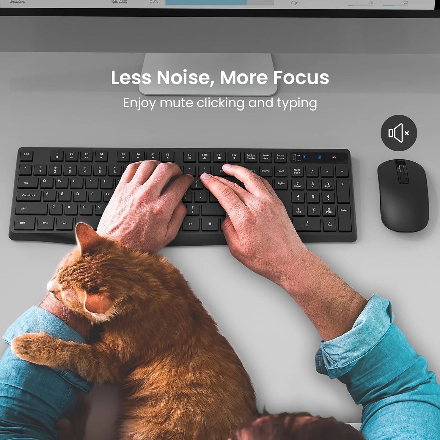 Wireless Keyboard and Mouse Combo, 104 Full-Size Adjustable Keyboard with Battery Indicator, Compact Computer Keyboard, Silent Mouse, 3 DPI, Easy to Use, for Windows, Chrome, Laptop, Computer