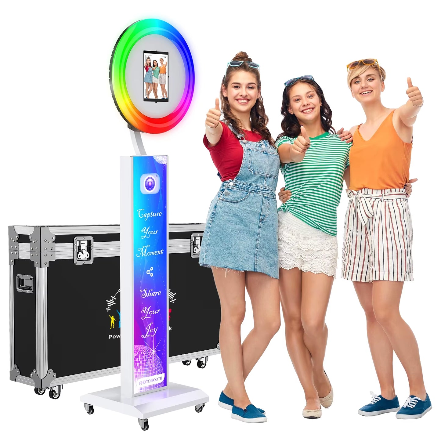 Portable Photo Booth Compatible with Any Ipad, Large Lightbox Ipad Photo Booth for Christmas Wedding Party Shell Stand Software