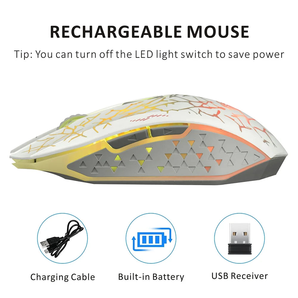 Wireless LED Gaming Mouse 2.4G Optical Rechargeable Silent Mice with USB Receiver Black
