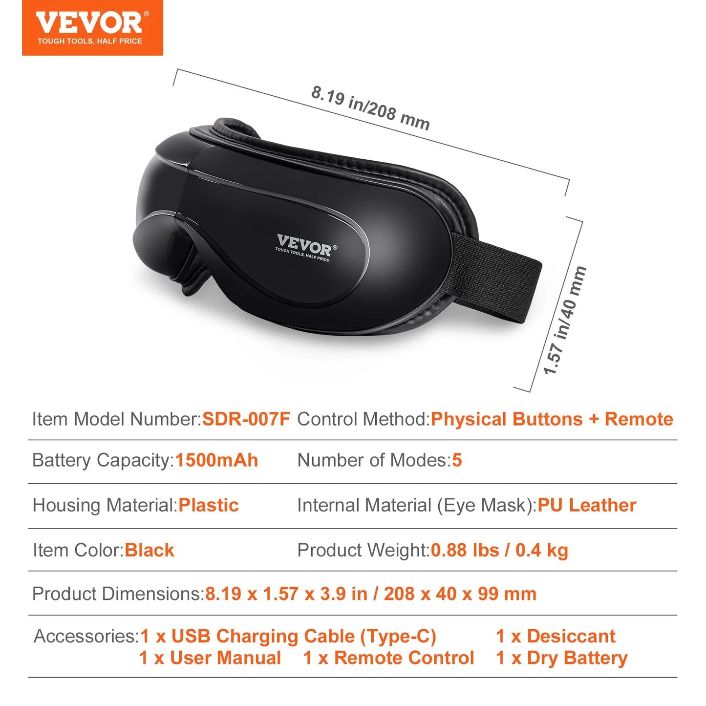 VEVOR Heated Eye Massager: 5 Modes, Bluetooth Music & Remote Control