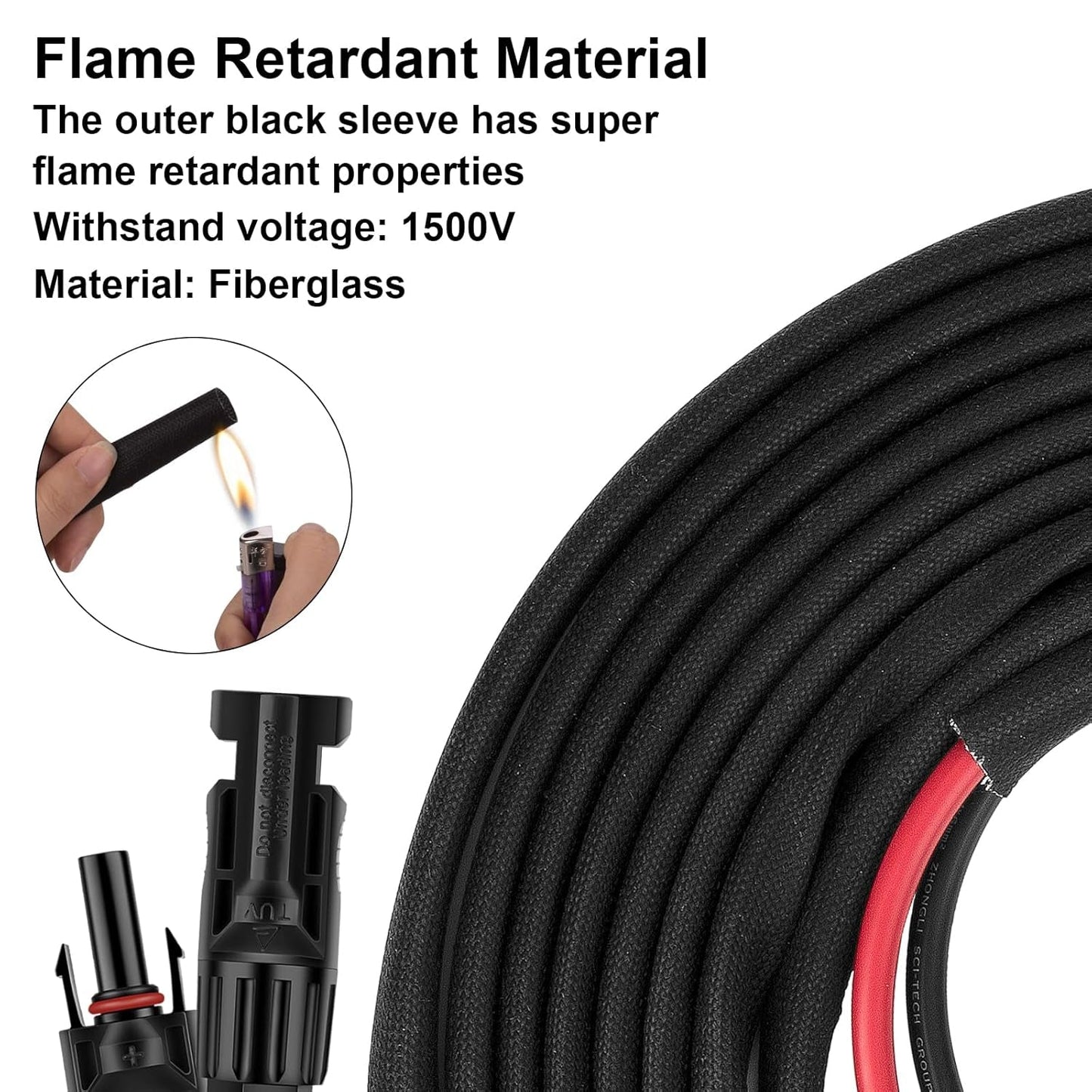 Cable de extensión solar de 10 AWG y 30 pies (rojo y negro) Solución de conectividad solar