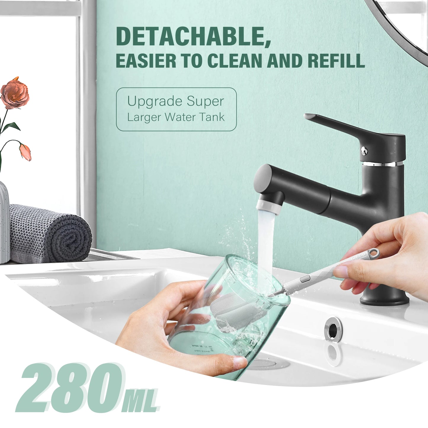 Oral Irrigator USB Rechargeable Water Flosser Portable Dental Water Jet 280ML Water Tank Waterproof Teeth Cleaner for Oral