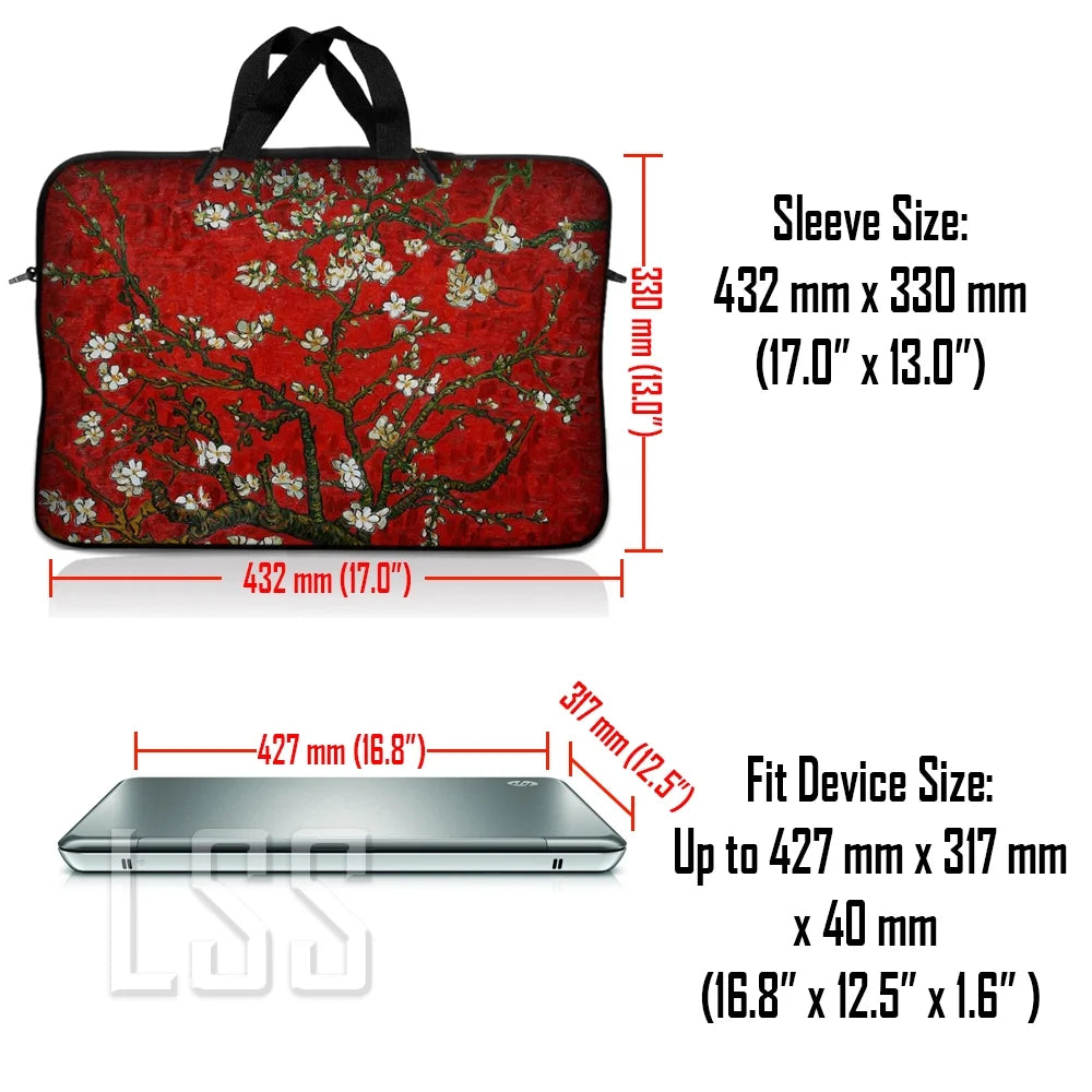 17-17.3 Inch Neoprene Laptop Sleeve Bag Carrying Case with Handle and Adjustable Shoulder Strap - Red Almond Trees