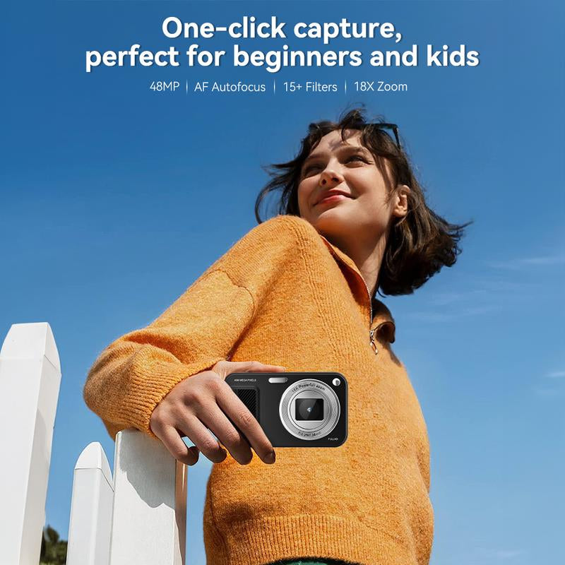Easy-to-Use 48MP Digital Camera: 1080P Video, 18X Zoom, Auto Focus, Anti-Shake & 2.4" Screen
