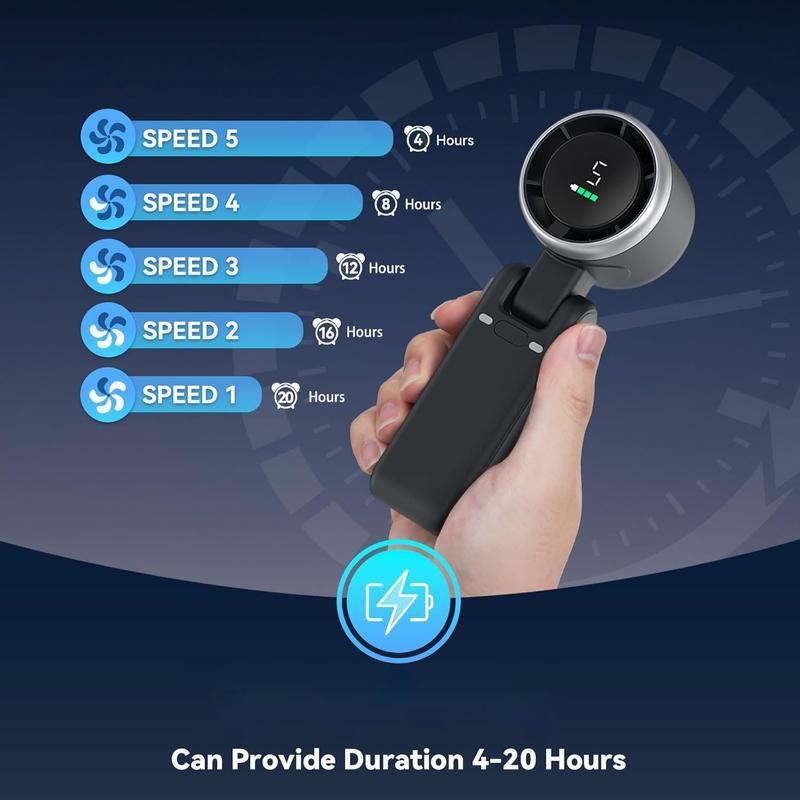 Powerful Handheld Turbo Fan: 5 Speeds, Rechargeable, for Travel & Work