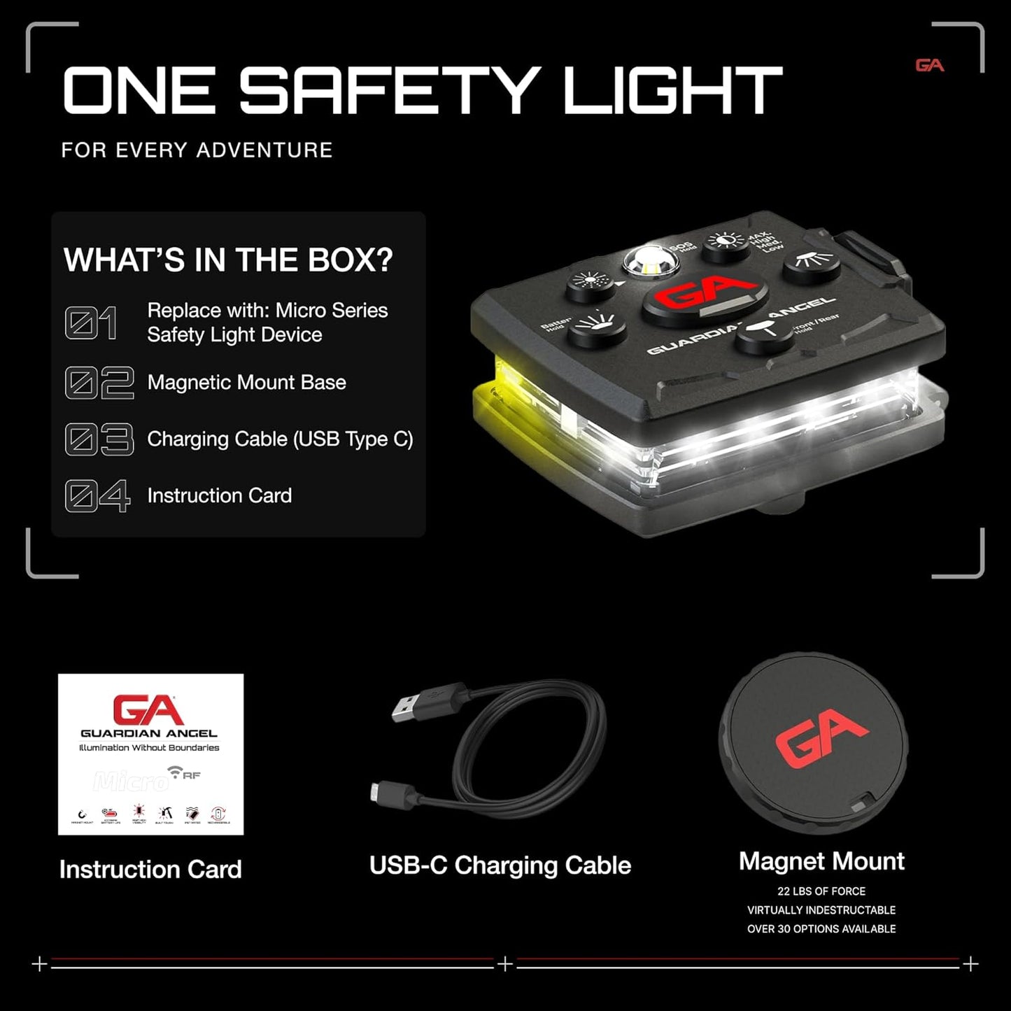 Micro Series Safety Lights (All White Front & Yellow Rear) - Rechargeable, Magnetic & Hands-Free LED Flashlight for Dog Walking, Running, Cycling, Hiking, Camping, Fishing & More