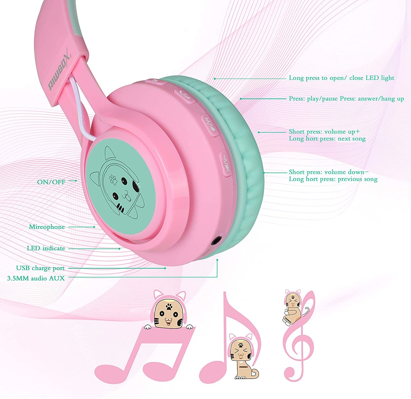 Cat Ear Bluetooth Headphones with LED Lights