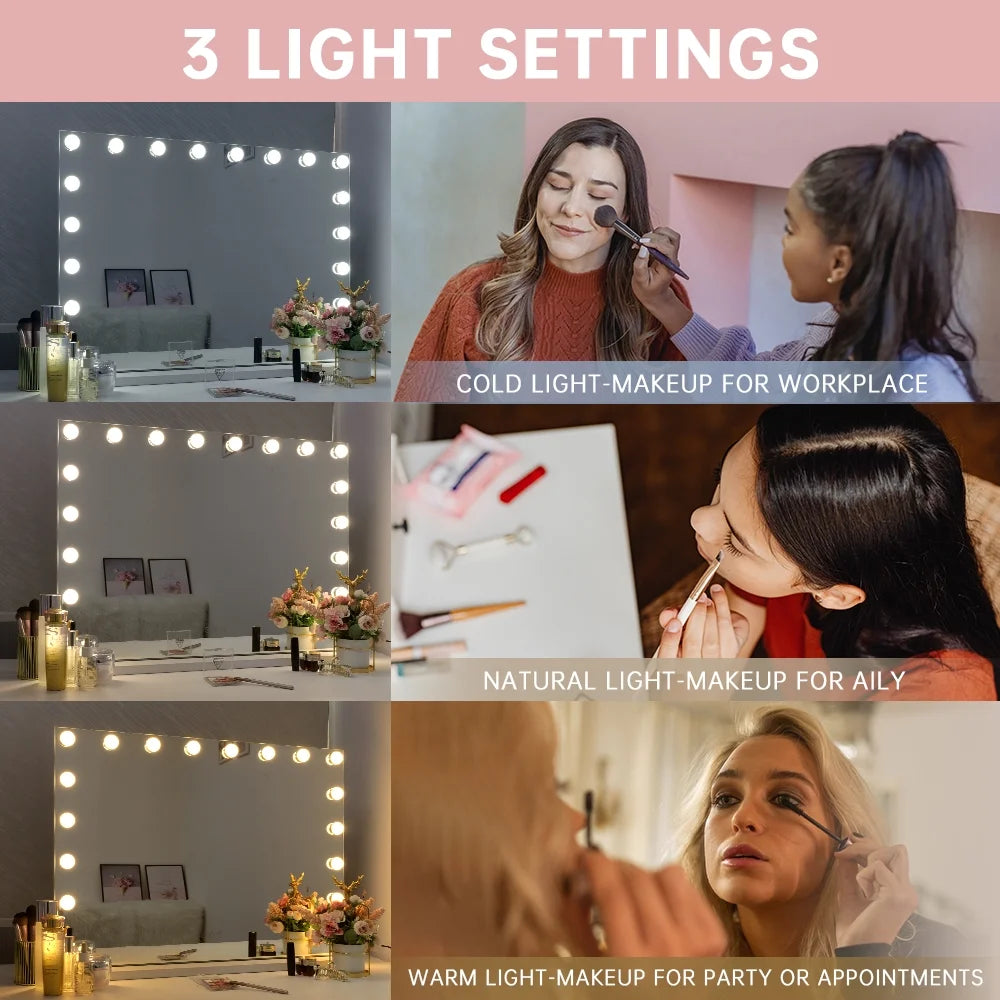 32"X23" Vanity Mirror with Lights USB Charging Tabletop Wall Mount Metal White